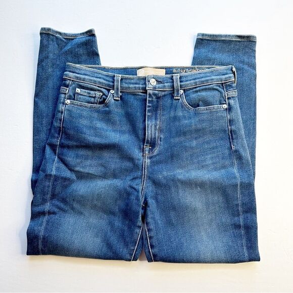 7 For All Mankind The High Waist Skinny Ankle Jeans Medium Wash Blue Size 30 - Picture 1 of 6